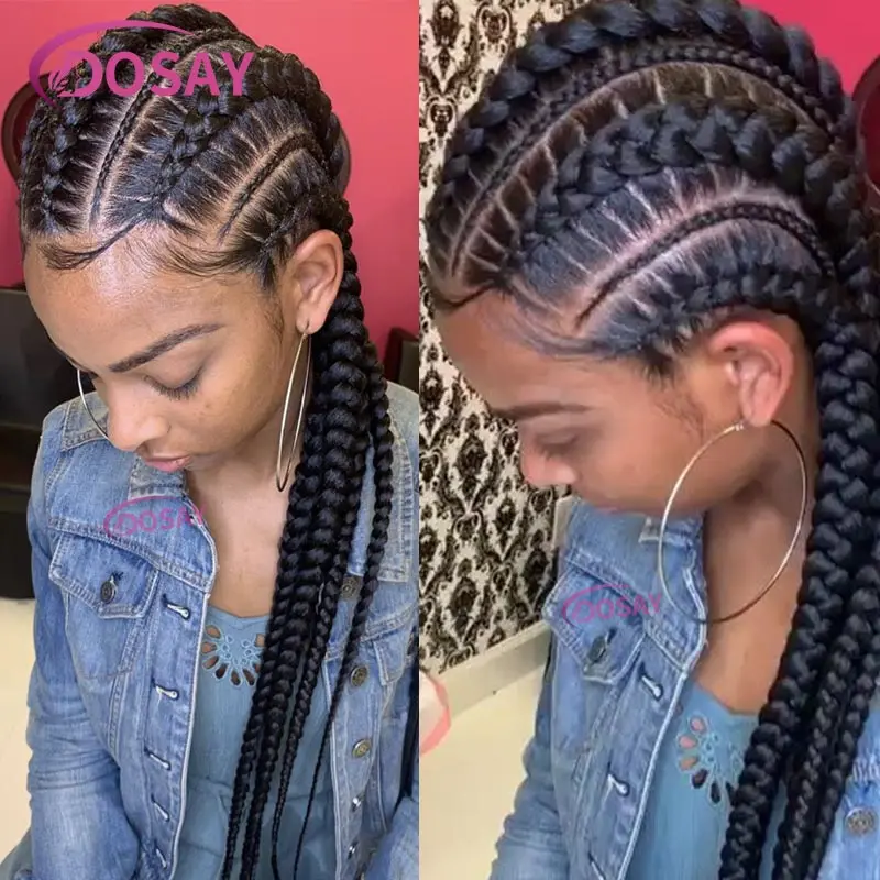 36 Inch Cornrows Gevlochten Pruiken Synthetische Full Lace Pruik Voor Zwarte Vrouwen Jumbo Gevlochten Pruiken Lace Frontale Faux Locs Box Vlechten Pruik