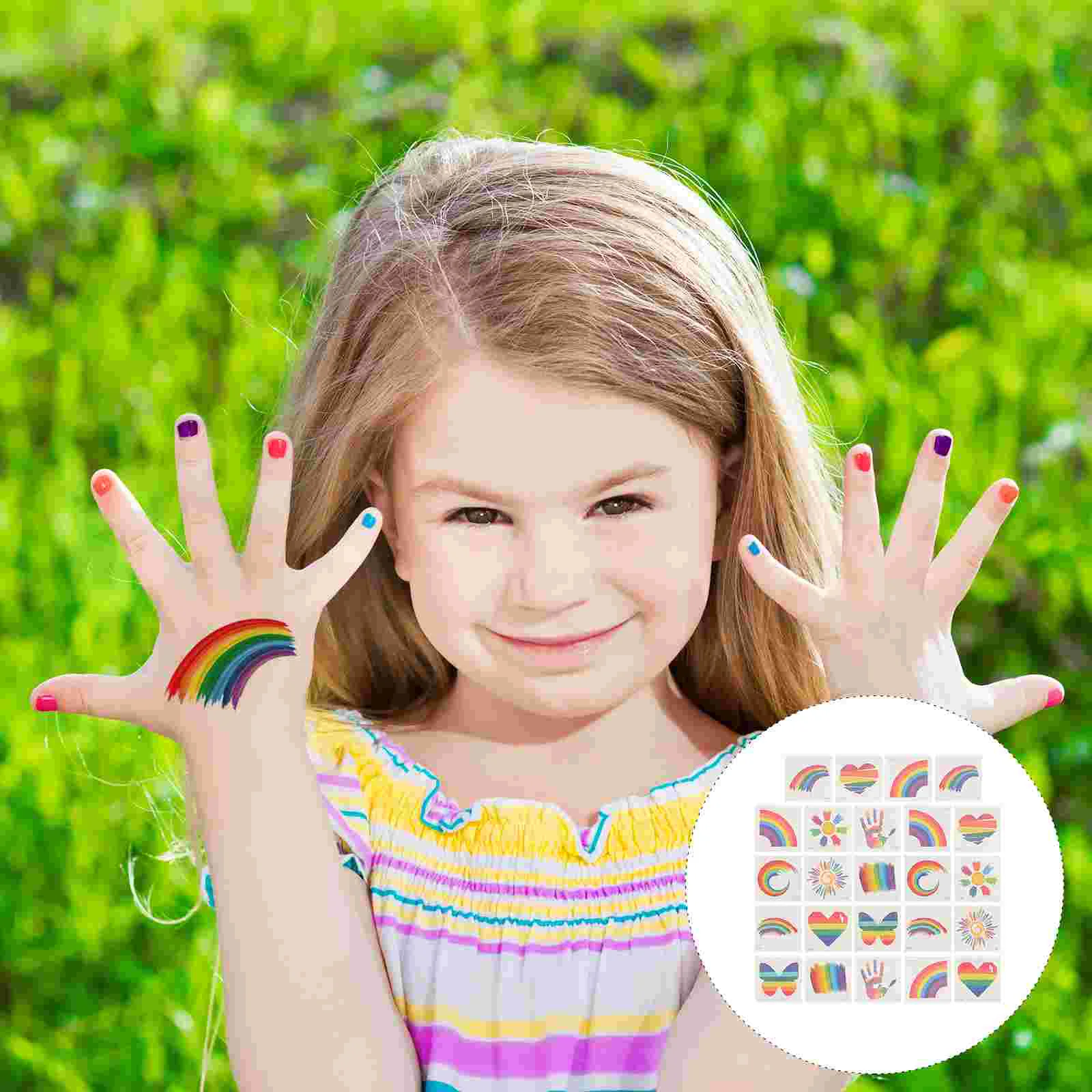 24 Pcs Face Stickers Body Temporary Tattoos Cute Clean and Hygienic Water Transfer Rainbow Bright Color