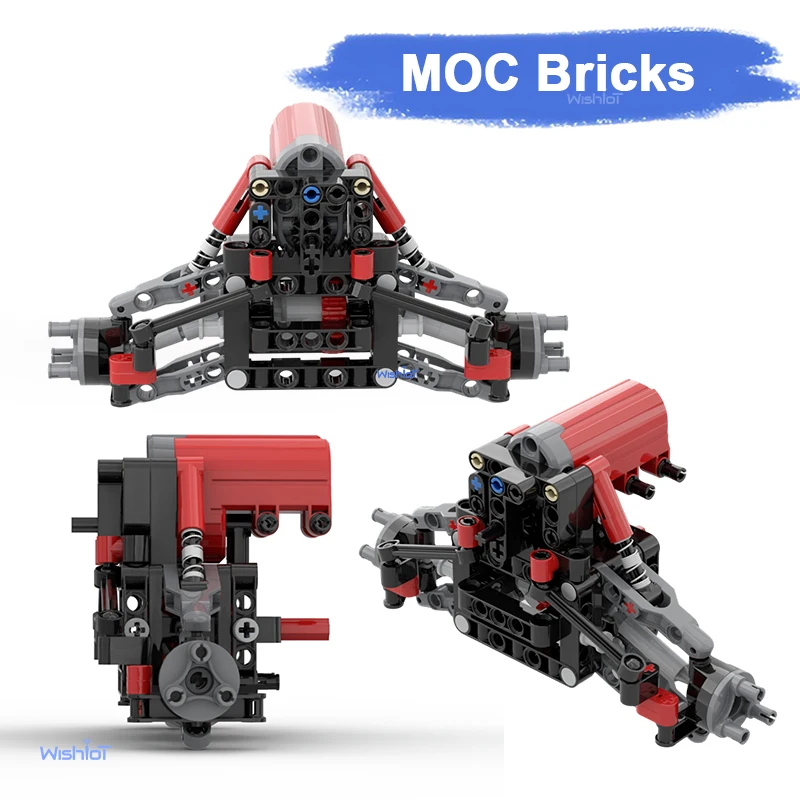 MOC 4WD Car Front Steering  with 4th Differential Suspension Chassis Parts DIY Toys Technology Vehicle Front Axle Shock Absorber