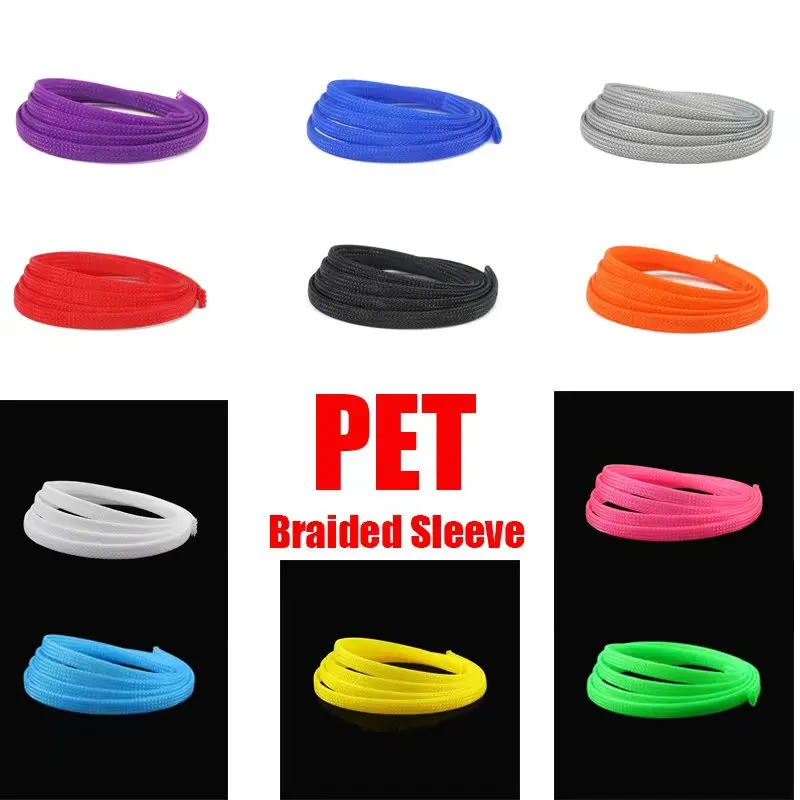 5M/10M PET Insulated Expandable Braided Sleeve 3mm - 16mm High Density Nylon Mesh Tube Wire Wrap Cover Protection Cable Sleeving