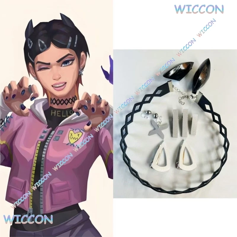 

Valorant Clove Clip Collar Butterfly Earrings Cosplay Accessory Game Character Role Play Party Anime Hair Decoration Halloween