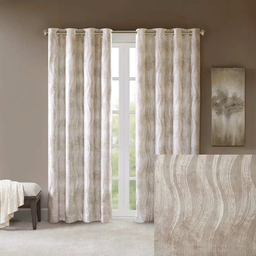 Printed Jacquard Grommet Top Total Blackout Curtain Panel Only 1 Pc Panel