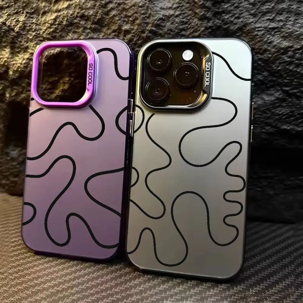 

Fashion Black Lines Phone Case For iPhone 17 16 15 14 13 12 11 Pro Max Plus Silver candy Matte Cover