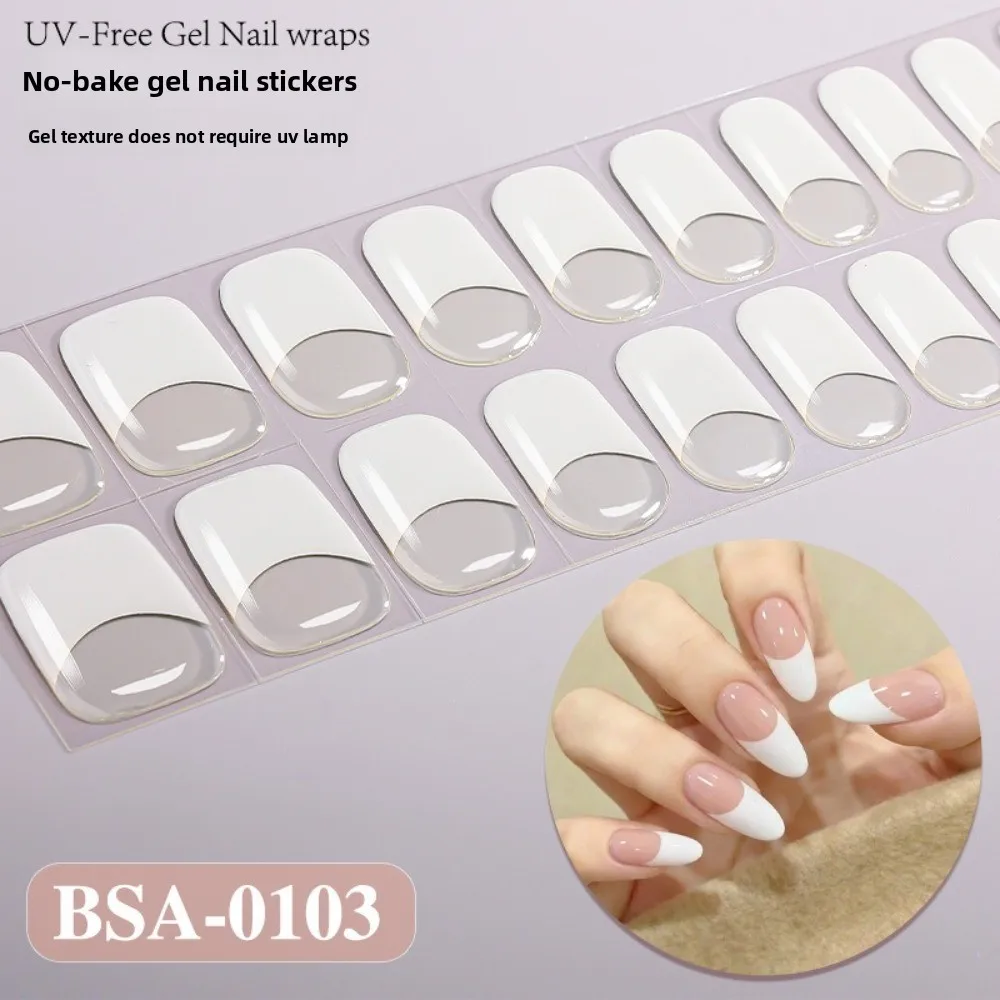 22Strips Gel Nail Stickers Semi Cured Fashion Color Gel Nail Polish Strips French White Edge Full Cover UV Nail Sticker