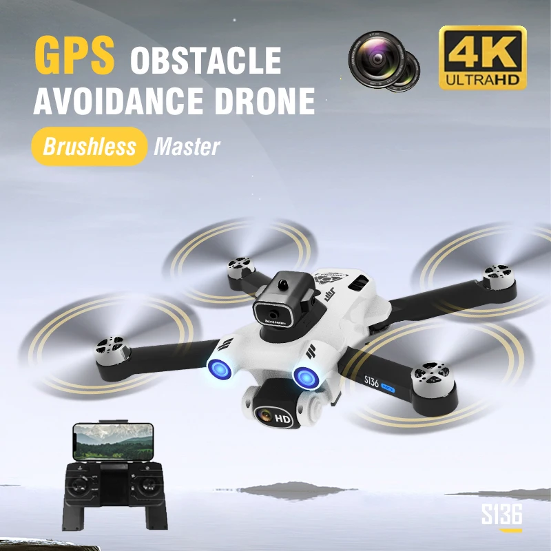 2023 S136 PRO Ultra RC Dron 8K kamera drona drony do unikania przeszkód GPS Quadcopter FPV Wifi 1KM bezszczotkowy silnik helikoptera Kid