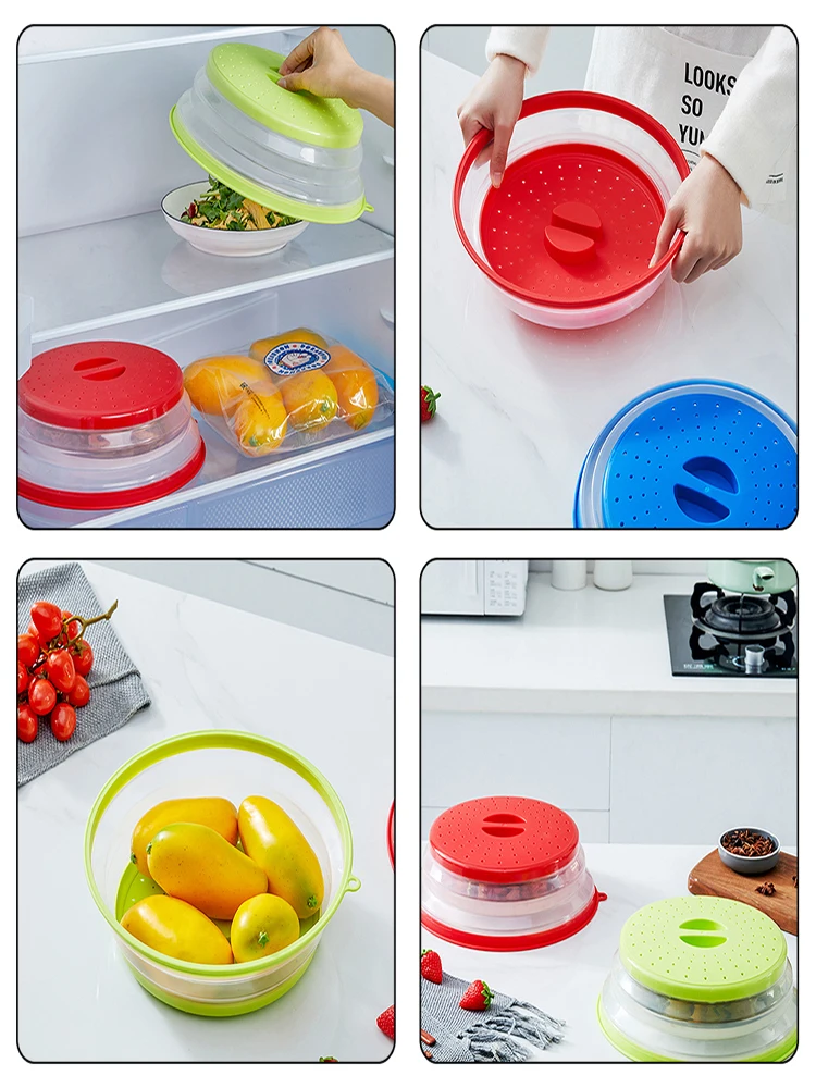 Collapsible Microwave Cover Lid Folding Silicone Microwave Plate Cover Colander Strainer for Fruit Vegetables