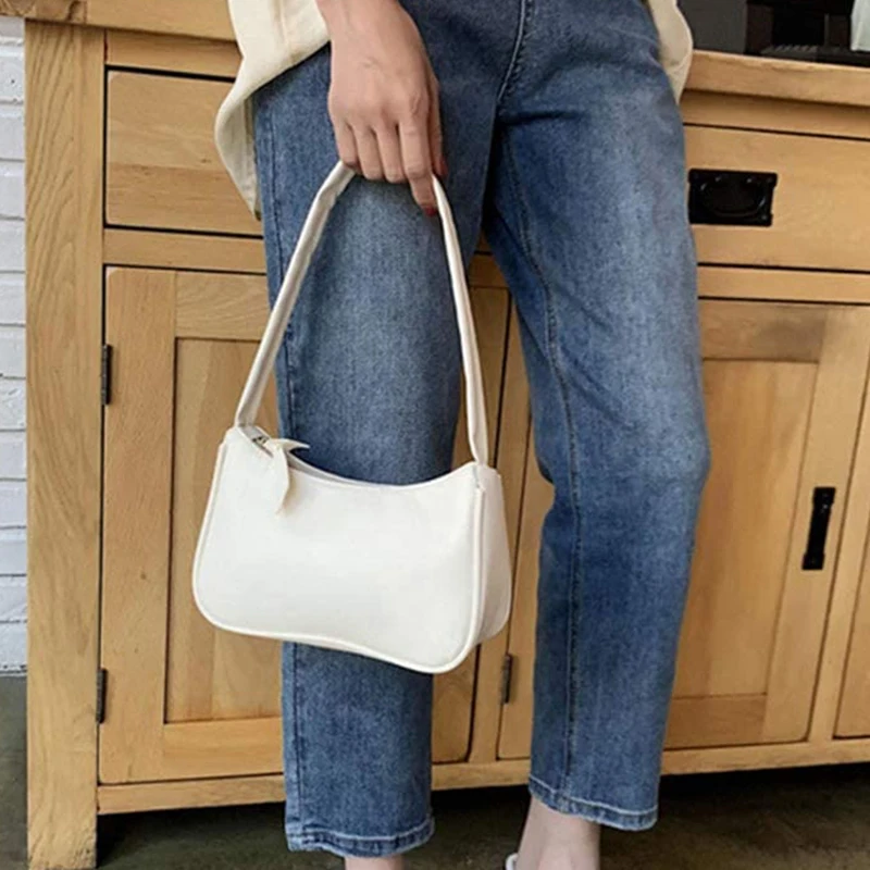 

ABQR Female Shoulder Bag Simple Wild Net Red Armpit Bag Bowknot Handbag PU Leather Bag Lady Handbag White