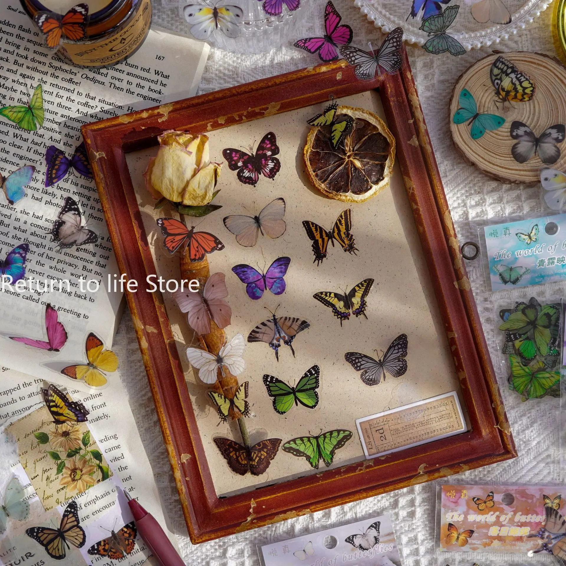 40Pcs/Bag Colorful Butterfly Stickers PET Transparent Decorative Epoxy Resin Fillings for DIY Epoxy Resin Crafts Book Decor