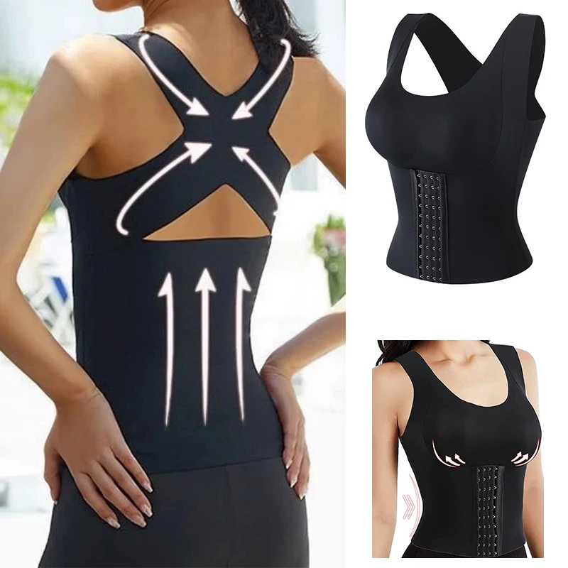 

High Quality Waist Buttoned Bra Shapewear Women 3 in 1 Body Shaping Vest Tummy Control Trainer Back Support Posture Corrector