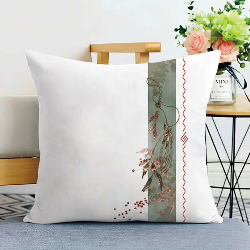 Simple Plum Blossom Print Decorative Pillowcase Bedroom Living Room Square Cushion Pillowcase