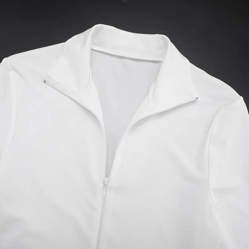 Women Solid Casual 3 Piece Set Turtleneck Long Sleeve Zipper Shirts Crop Tops + Shorts + Sockes Leg Covers Fitness Tracksuits