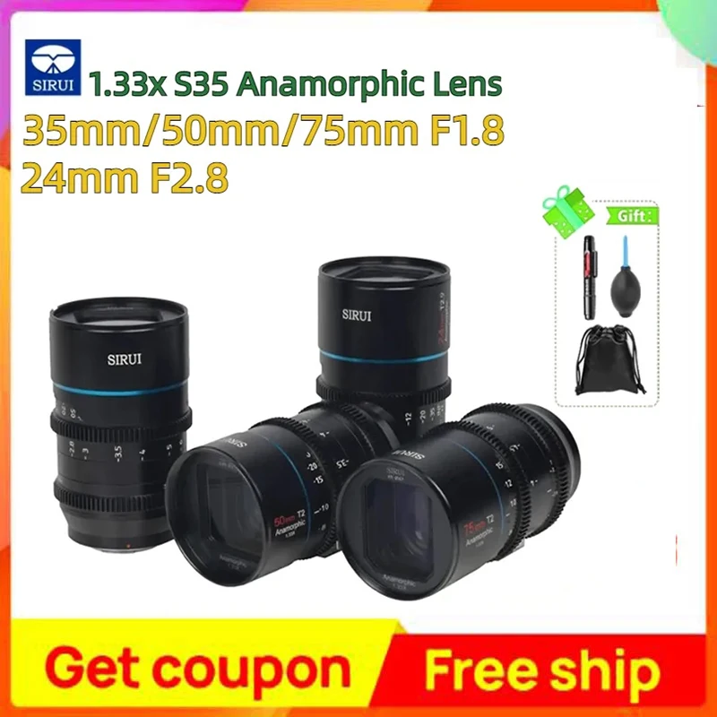 SIRUI Anamorphic Lens 24mm F2.8 35mm F1.8 50mm F1.8 75mm F1.8 1.33x S35 Series Covers Super35/APS-C Sensors for Canon RF Leica L