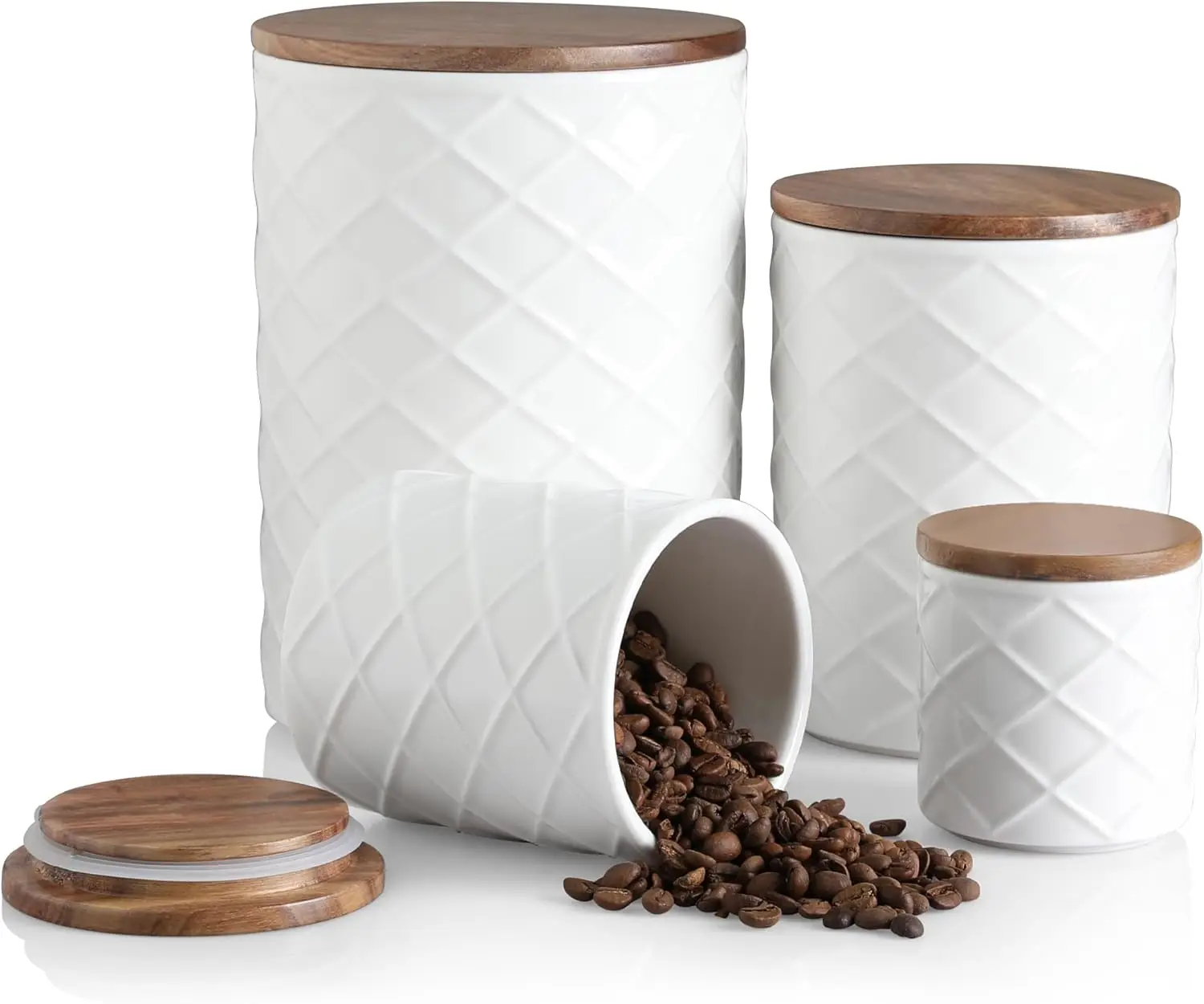 

Metal Kitchen Canister Bread Box Bread Bin Tea Sugar Coffee Canister Set With Bamboo Lid Storage Container