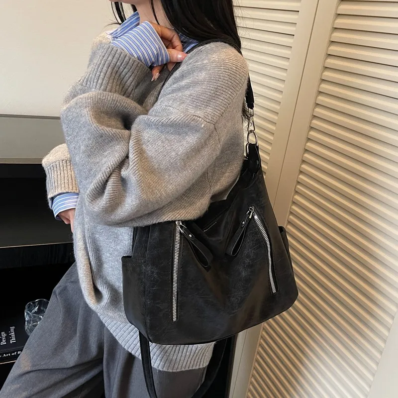 

Женская сумка-тоут из матовой искусственной кожи, сумка через плечо с несколькими молниями, сумка с верхней ручкой, большая вместимость для путешествий, покупок, ежедневного использования