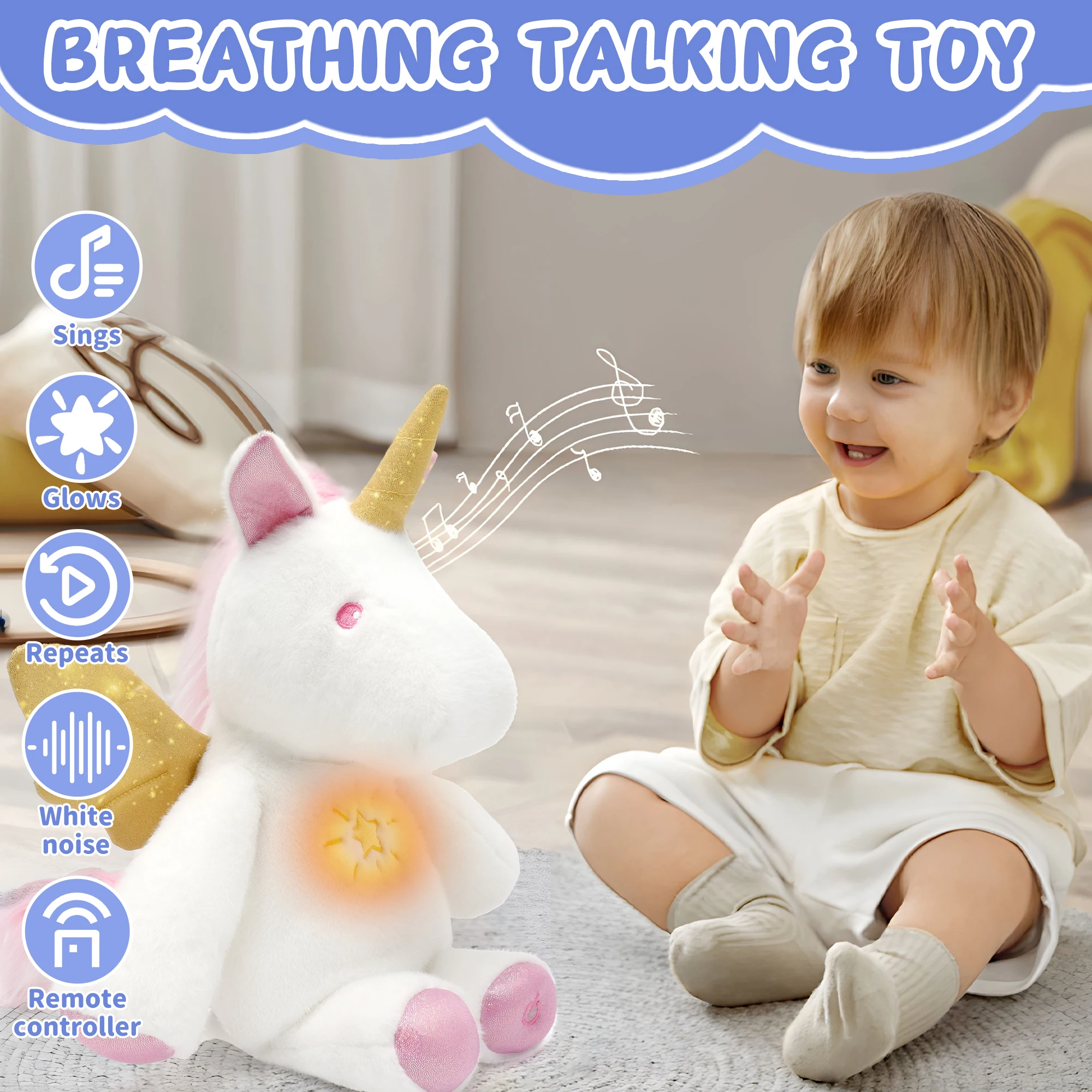 Juguete de peluche de unicornio Musical con Control remoto, caja de regalo de Animal de peluche suave, regalo de Pascua y Navidad para niños y niñas