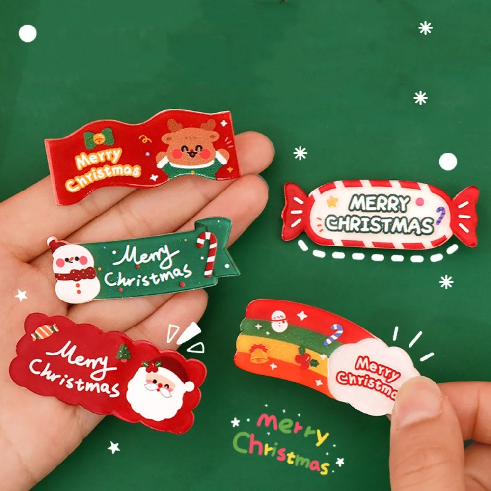 Kawali Xmas Acrylic Hair Clip Cartoon Santa Claus Snowman Side Clip Sweet Elk Christmas Hair Clip Festival