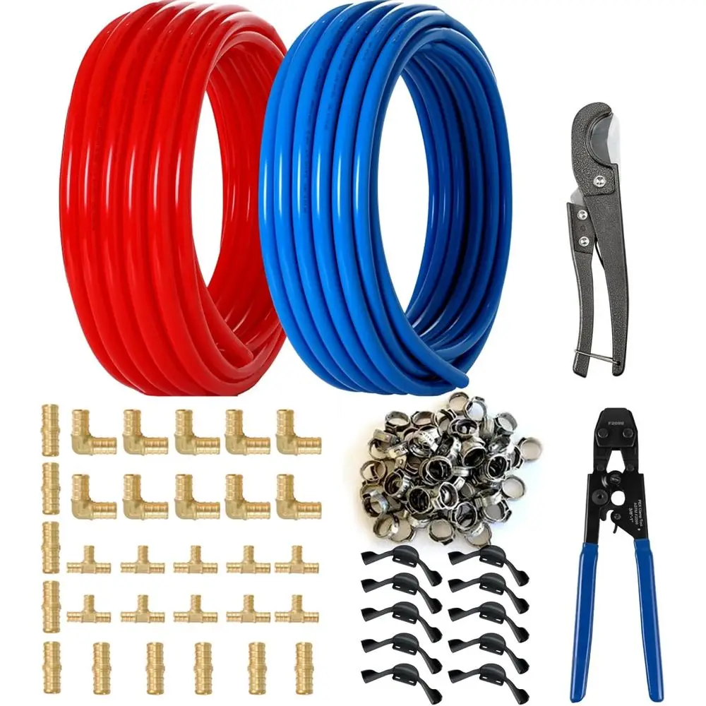

1/2 Inch PEX-B Pipe, 2x100FT Blue & Red Pex Tubing, Plumbing Pipe kit for Portable Water
