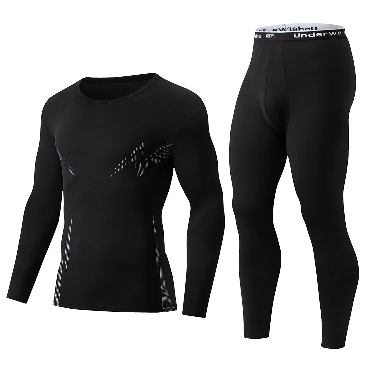 2-piece Men's Autumn/Winter Line Printed Casual Sports Base Set Comfortable Round Neck Fitness Running Warm Base Shirt And Pant