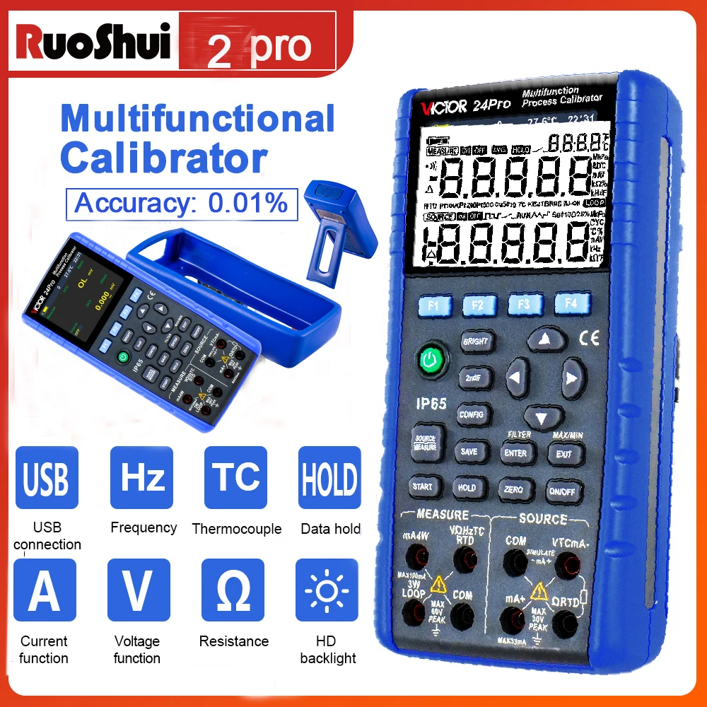 VICTOR 42Pro MultiFunction Calibrator 0.01% Precision,24V Loop Power,16 Thermocouple Signal Support 5 Digits Process Calibrator