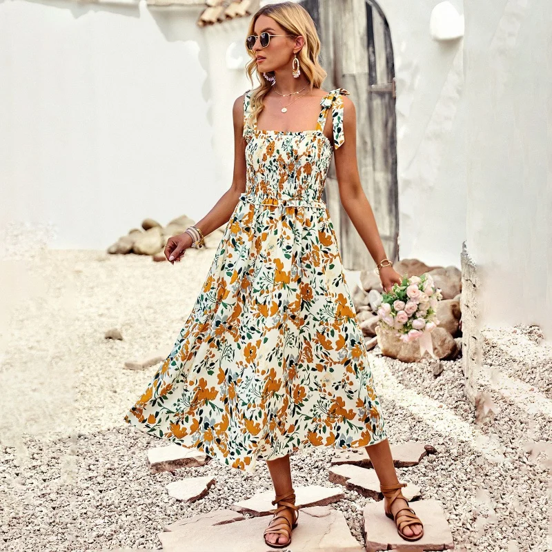 DY-Independent Stand Sling Dress abito longuette elegante primaverile ed estivo