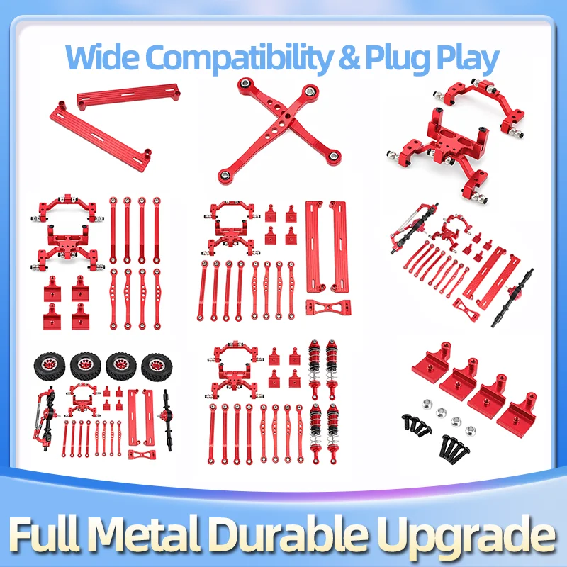 Metal Upgrade Parts Combo Set For WPL 1/16 D62 D64 C64 C74-1 JA11 Toyota Hilux RC Truck, Aluminum Side Foot Pedal Front Rear Tie