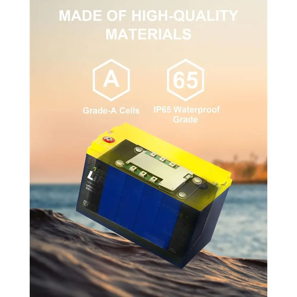 Batería de litio RV LiFePO4 de 12V y 100Ah con BMS incorporado para sistema solar Ciclo profundo marino 1280Wh 5000+ ciclos de carga 10 años