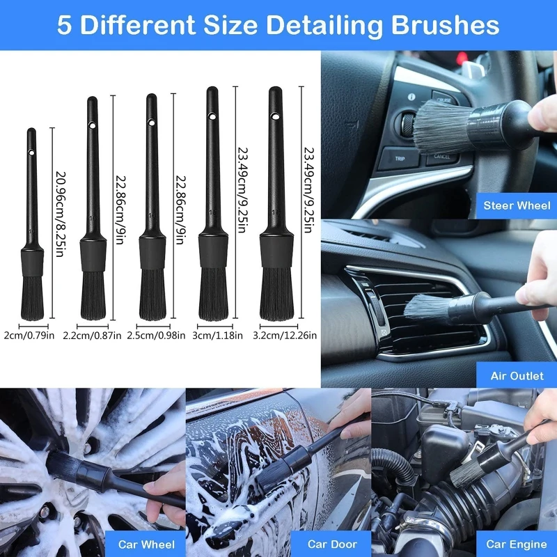 Multi-functional Car Wheel Cleaning Brush Tool Washable Premium Detailing Set Clean Rims Tires Engine Bay Leather Seats