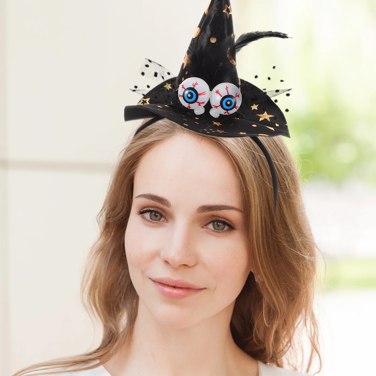 Halloween Witch Hat Headband Lace Eyeball Hair Hoop Spooky Halloween Costume Party Masquerade Cosplay Accessories