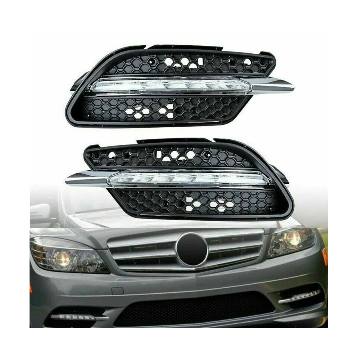 Lámpara LED antiniebla para coche, luz de circulación diurna DRL para Mercedes Benz W204 Clase C C300 2008-2011 derecha