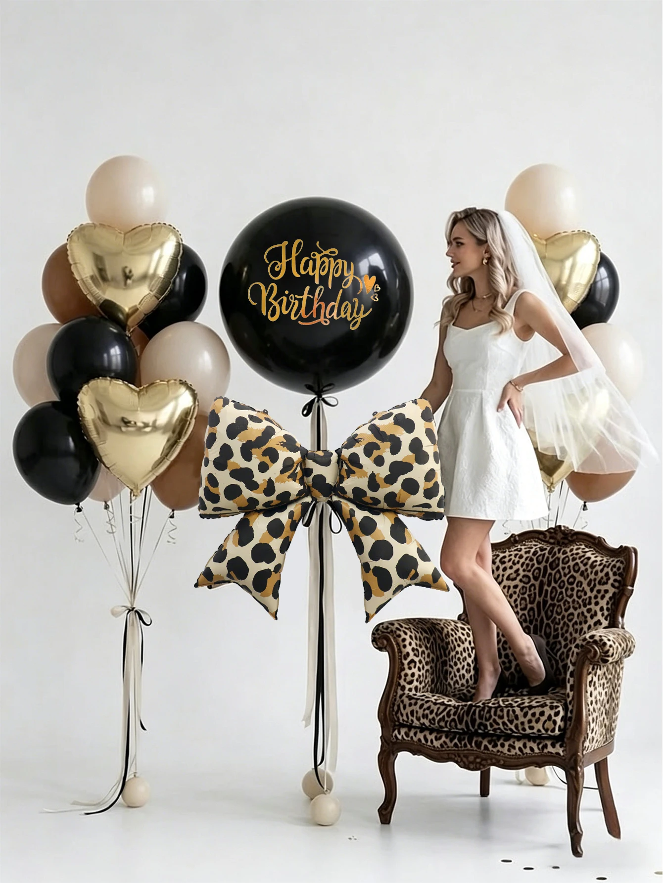19-teiliges Set glänzender Leopardenmuster-Geburtstagsballons für Mädchenfeiern und Geburtstagspartys mit Leopardenmotiv – Detail 3