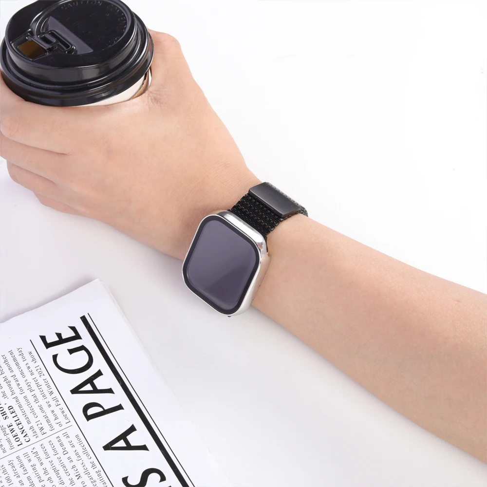 Displayschutzfolie für Apple Watch Gehäuse Serie 12 11 10 9 SE 8 7 6 46mm 42mm 45mm 44mm 40 41 PC-Stoßfänger + gehärtetes Glas iWatch-Hülle – Detail 10