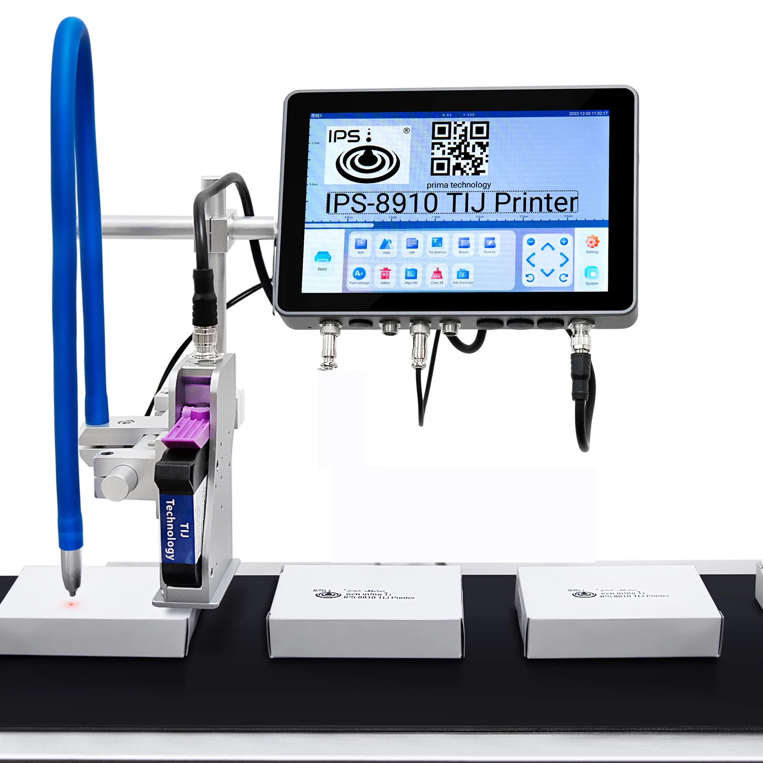 IPS-8840 Online Tij Inkjet Printer 4 Printheads 12.7mm 25.4mm Automatic Digital Label Plastic Pouch Box Batch Coding Machine