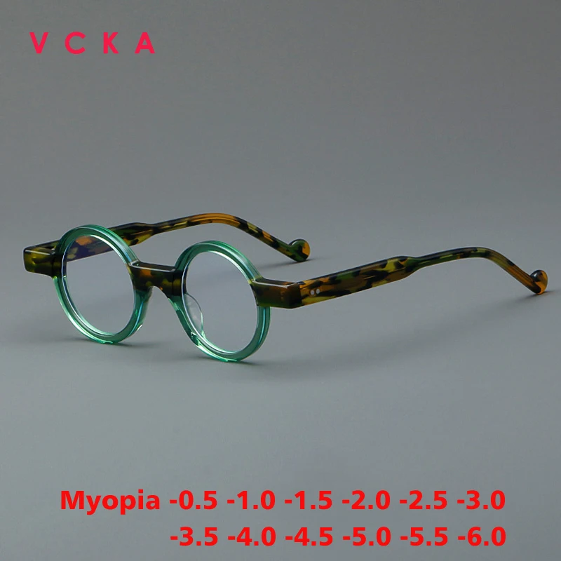 

VCKA Cool Round Vintage Acetate Myopia Men Custom Glasses Frame Optical Prescription Eyeglasses Luxury Women Eyewear -0.5 to -10