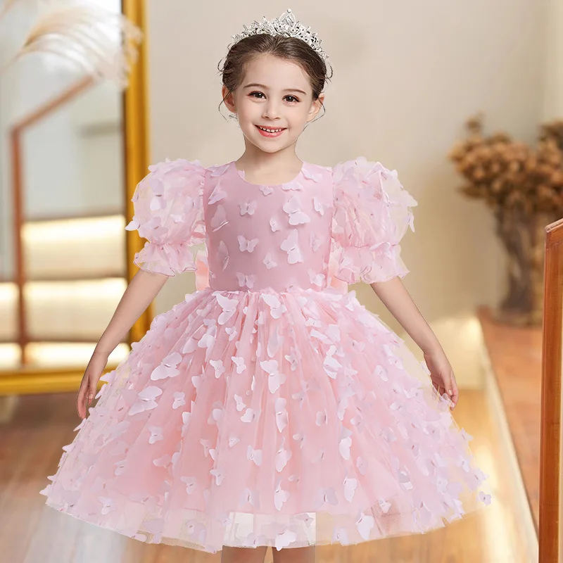 Baby Girl Party Dress Summer Casual Princess Dress Puff Sleeve Butterfly Birthday Costume 2024 Fashion Sweet Clothing for 1-8Y