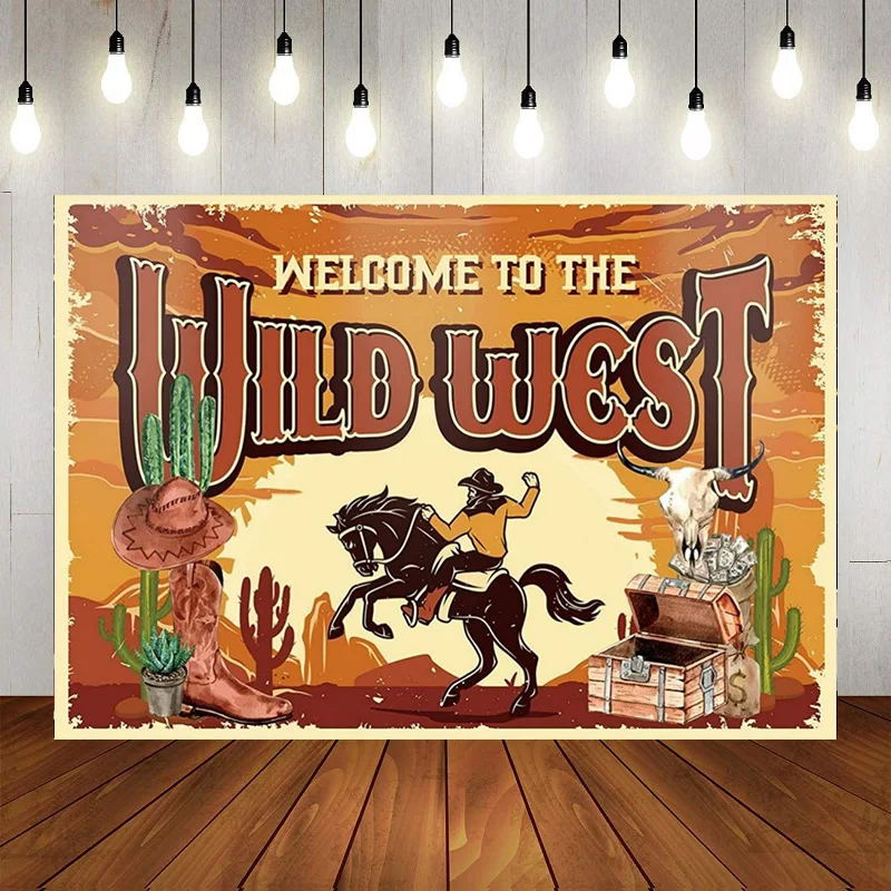 Western Cowboy tema bambini ragazzo bambino buon compleanno festa fotografia sfondo sfondo Banner decorazione Poster foto