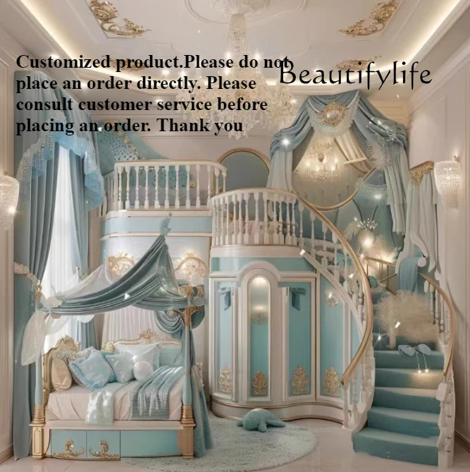 Whole house custom full solid wood children's tree house slide upper and lower bunk beds solid wood high guardrail bed Mori seri