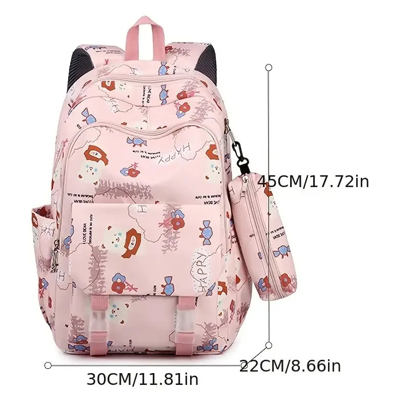 Mochila de gran capacidad con nombre personalizado con bolsa para bolígrafos, oso de dibujos animados, mochila impermeable ligera, Bolsa Escolar, regalo para niños