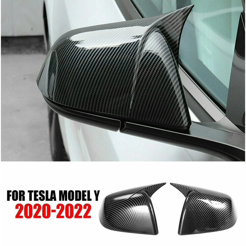 Car Wing Side Rearview Mirror Cover Cap Fit For Tesla Model Y 2020 2022 2023 Carbon Fiber Look External 2 Pcs Car Accessories