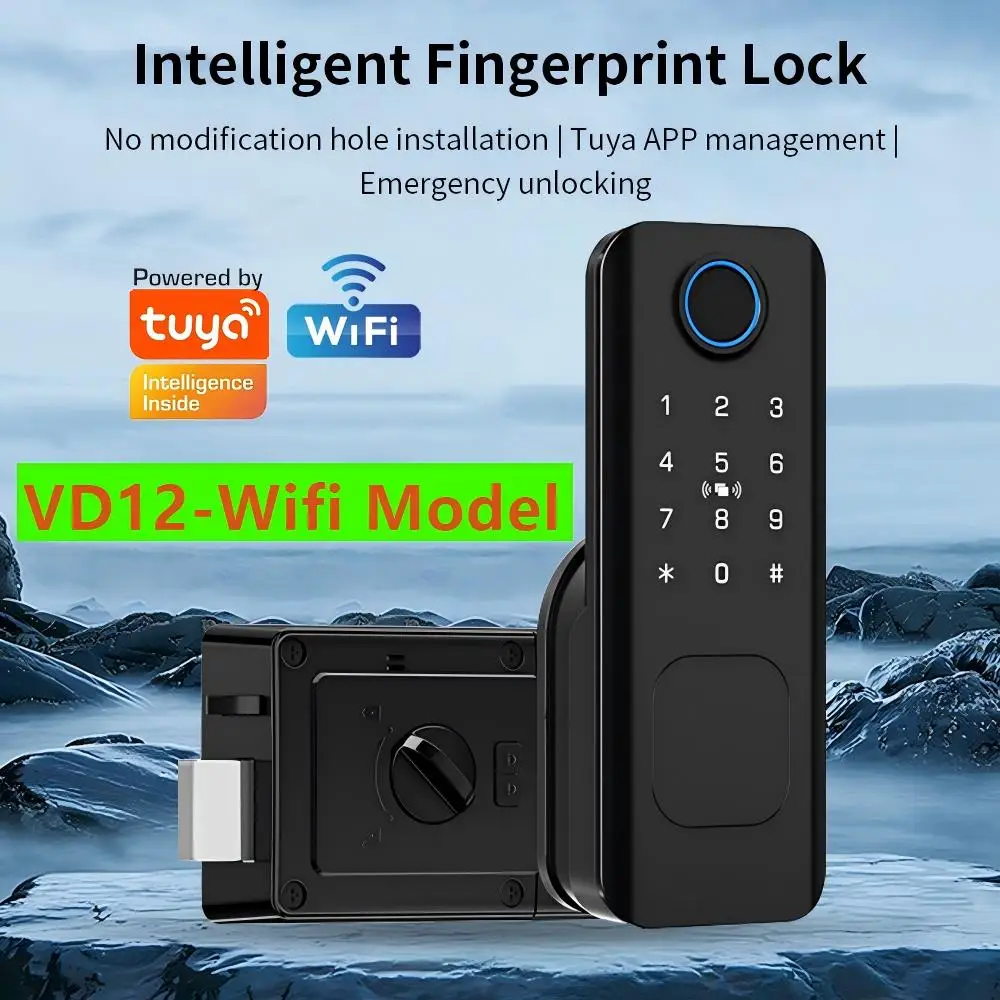 Wifi Fingerprint Waterproof Outdoor Garden Lock Remote Control Support Tuya App Code Keyless Smart Door Lock Electric Rim Lock