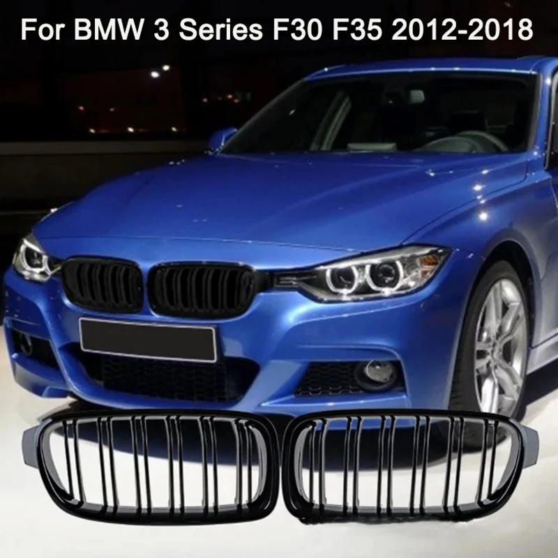 

Автомобильная глянцевая черная решетка переднего бампера для BMW 3-Series F30 F31 F35 2012-2018, спортивная решетка с двойной планкой, решетки Kindey Grills