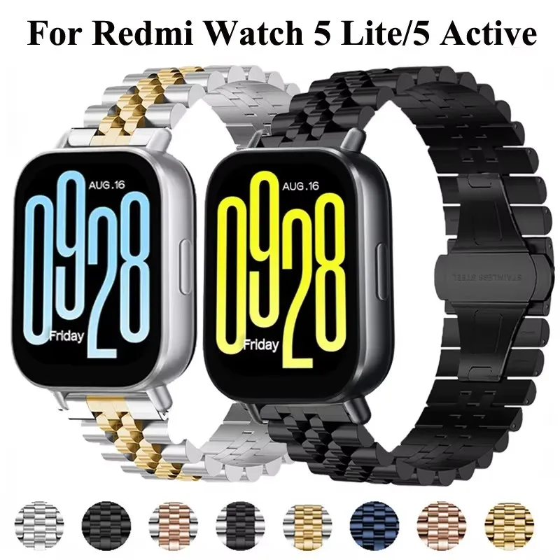 Pulseira para redmi watch 5 lite pulseira de metal para redmi watch 5 banda ativa 22mm pulseira smartwatch de aço inoxidável correa