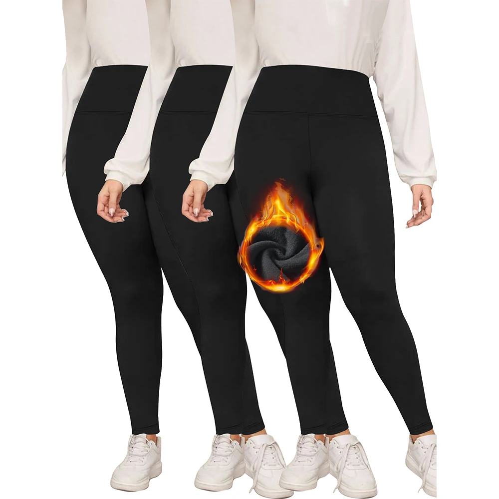 3er Pack Plus Size Thermo Leggings für Frauen im Herbst und Winter, dünne Fleece Leggings mit hoher Taille Workout Yoga hosen