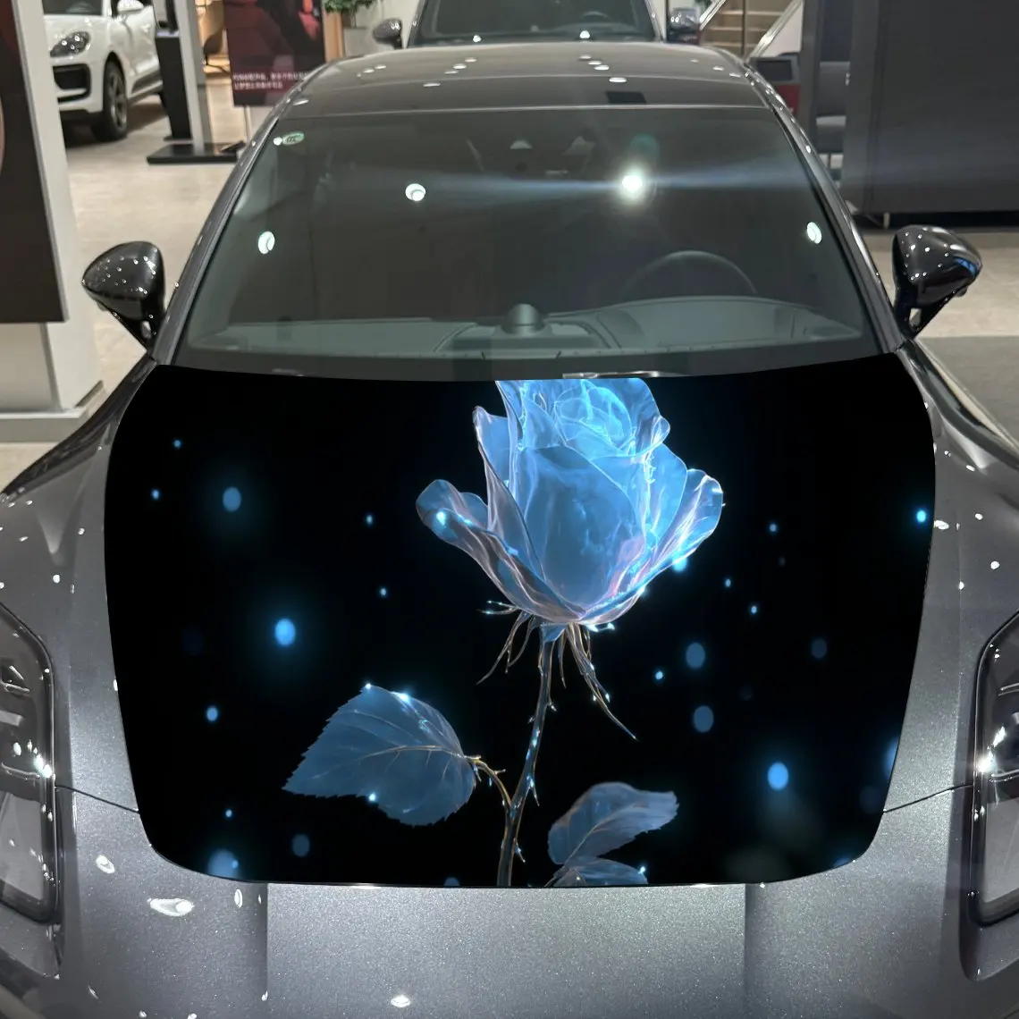 

Starry Blue Rose Romantic Aesthetic Thrill PVC Car Hood Wraps, Self-Adhesive Waterproof Car Bonnet Decal Sticker, Car Decoration