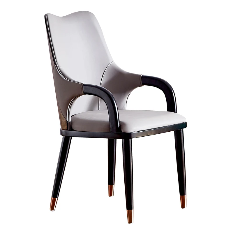 

Light luxury solid wood with armrests dining chair home restaurant backrest soft bag leather hotel designer villa negotiation