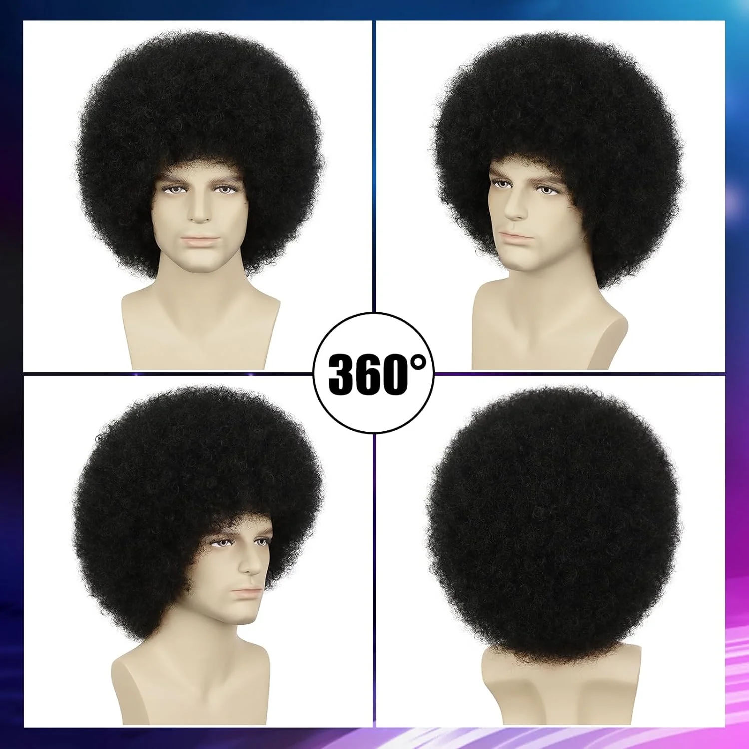Afro Wig Men, 70s Disco Costumes Fluffy Kinky Curly Wig Synthetic 80s Hippie Wigs for Men & Women Halloween