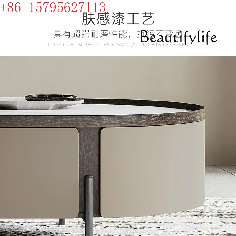 FTavolino da caffè italiano minimalista con lastra di roccia, nuovo design ovale moderno, moda di fascia alta