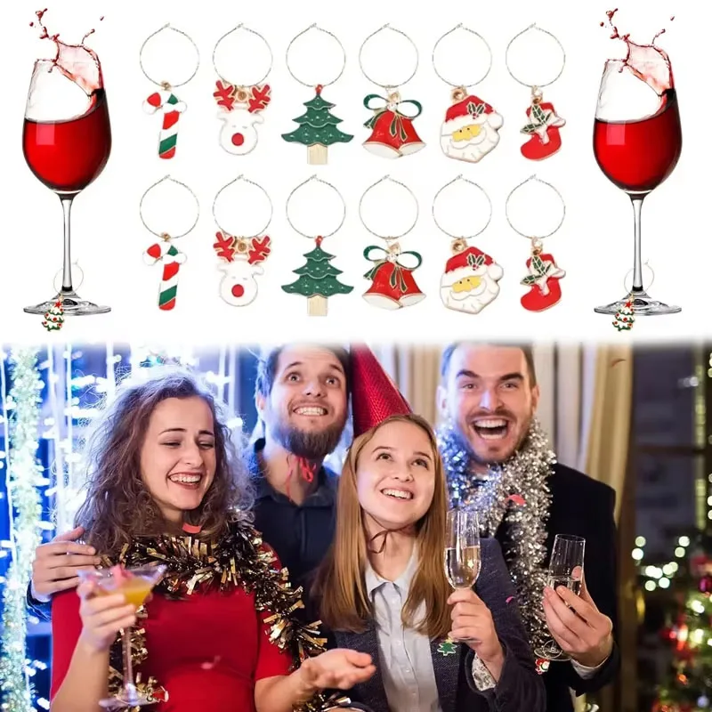 Holiday Christmas Wine Glass Charm Drink Marker Decorative Identifier Ring for Party Celebration Dinner Table Home Decoration