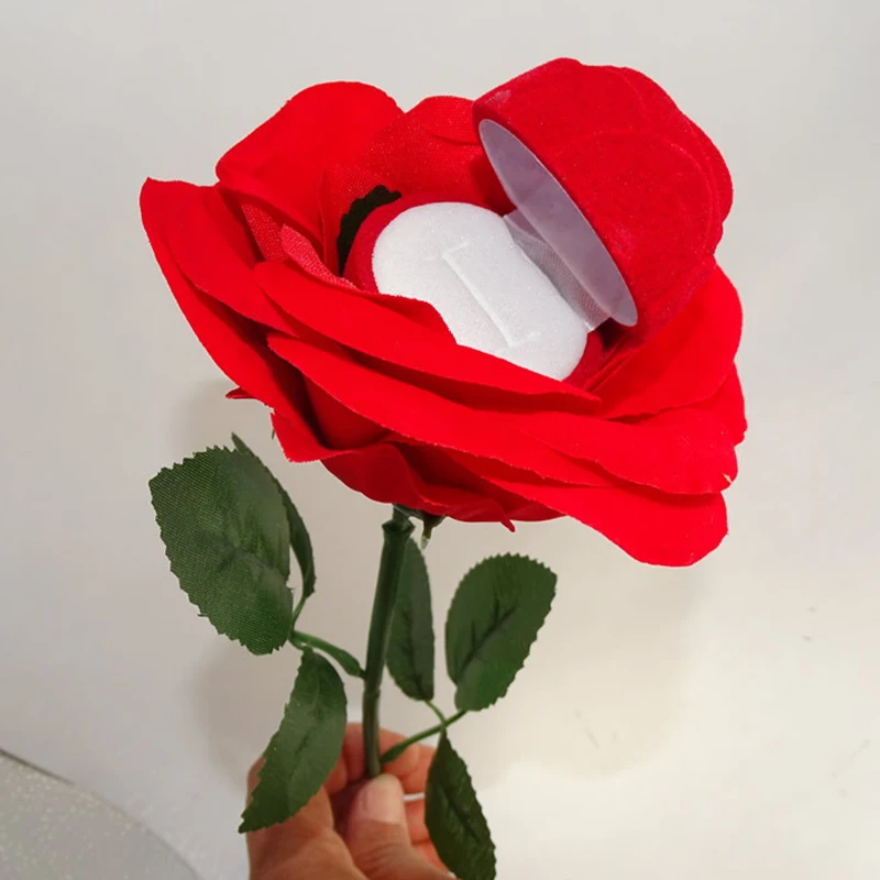 

Red Rose Flower Ring Boxes,Earring Jewelry Box,Gift Case,Flower Engagement Ring Box for Proposal Ring, Ceremony, Wedding or Spec