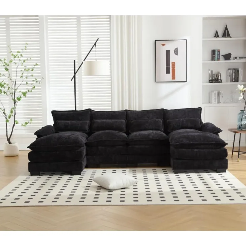 

110" Oversized U-Shaped Sectional Sofa Chenille Deep Seats Double Chaise Sleeper with Pillows Living Room, Customized