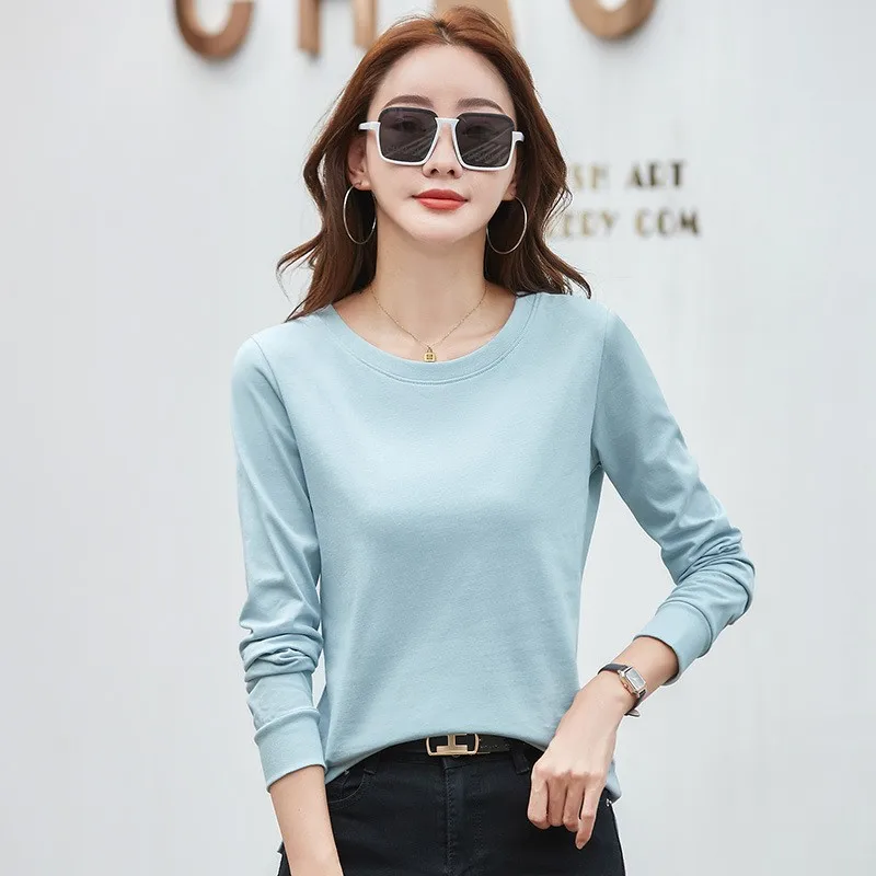

New Women T-shirt Long Sleeve Cotton T Shirt Ladies Winter Tops Tees Solid Color Basic Tshirt Casual Black White Pullovers